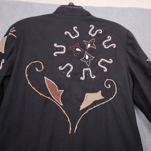 Indigo Moon | Black Embroidered Artsy Boho Duster Coat Jacket | Size M - Picture 8 of 10